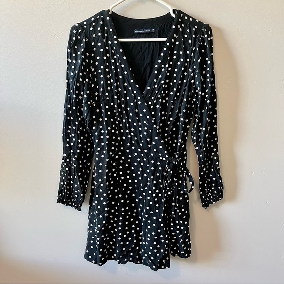 Abercrombie & Fitch Pants - ABERCROMBIE AND FITCH Long Sleeve Polkadot Romper with Waist Tie Size Medium